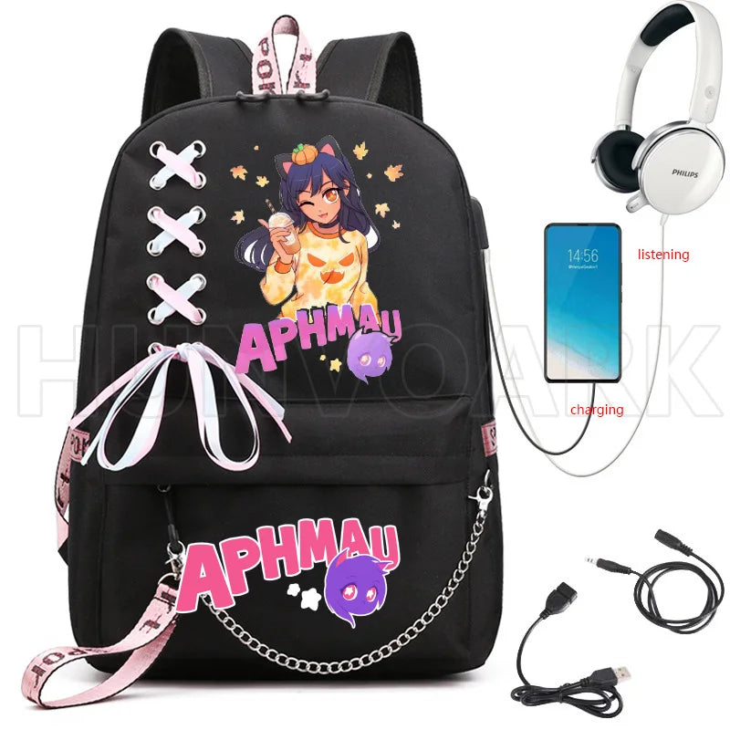 Aphmau Backpack USB Charging Laptop Backpack High School Bag