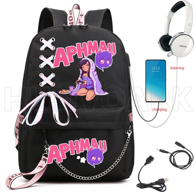 Aphmau Backpack USB Charging Laptop Backpack High School Bag