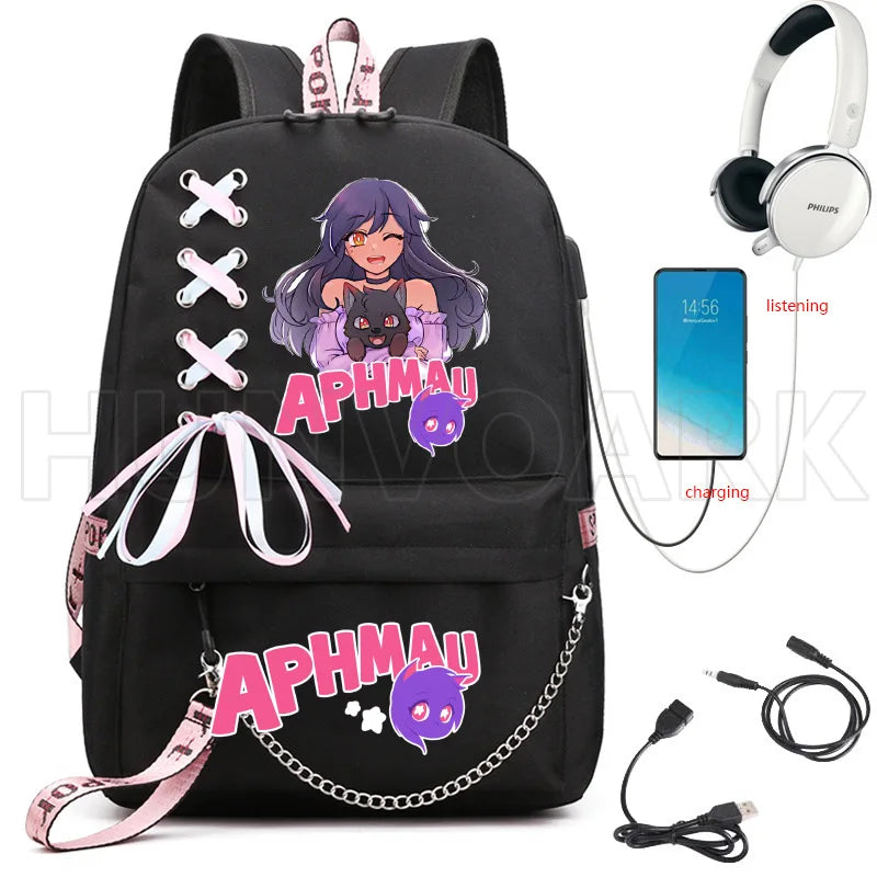 Aphmau Backpack USB Charging Laptop Backpack High School Bag