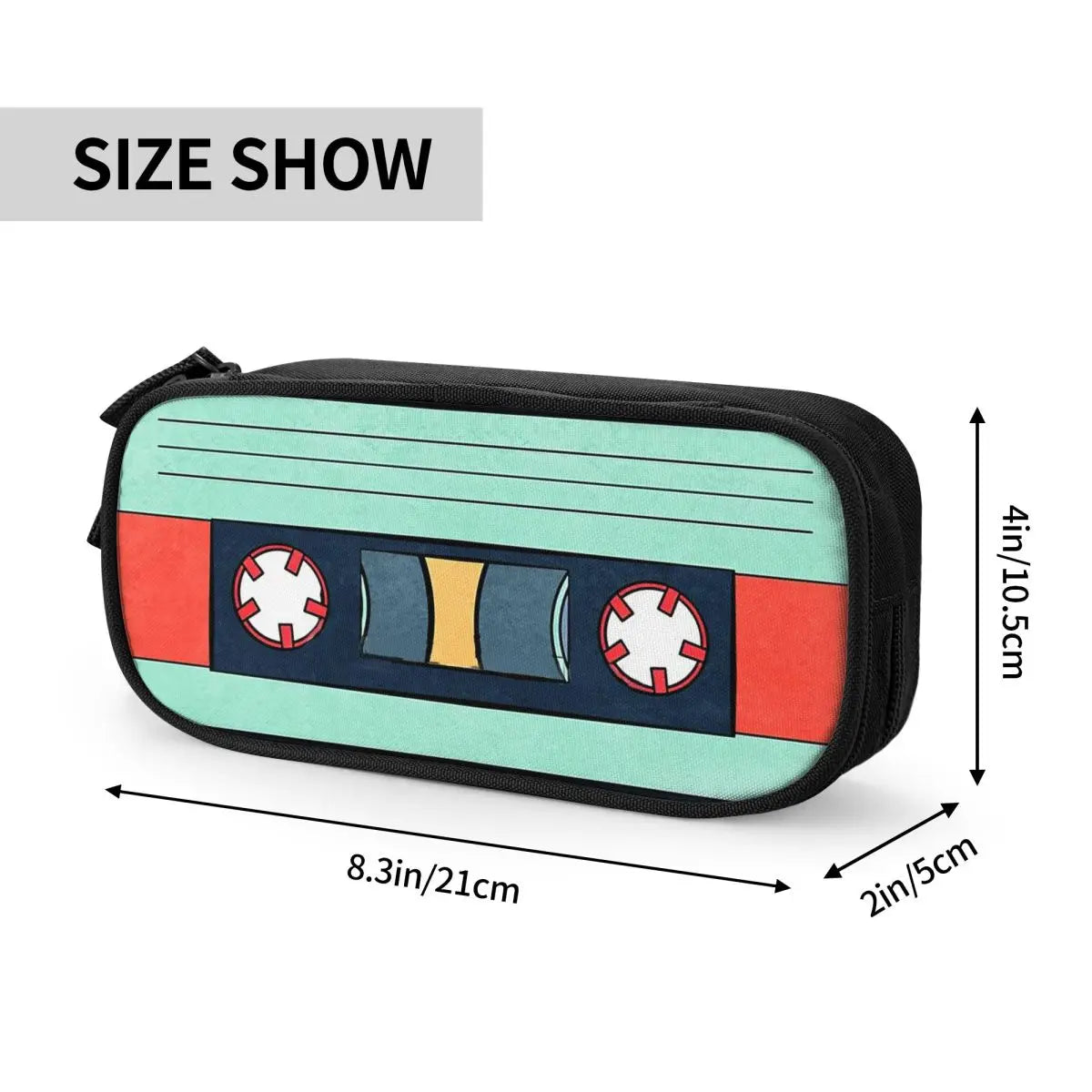 Aqua Retro Cassette Tape Pen Box Student School Anime Zipper Pen Bag