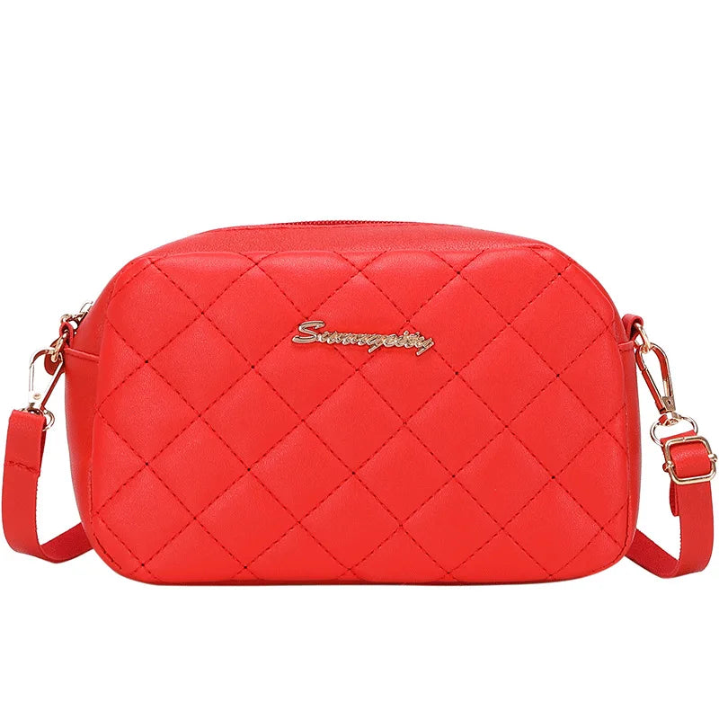 Argyle Quilted Square Bag Metal Letter Shoulder Crossbody Purse