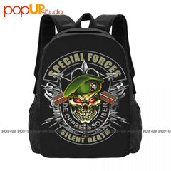 Army Silent Death Green Berets Skull Backpack Large Capacity Vintage Art Print