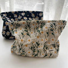 3D Embroidery Little Daisy Cosmetic Bag Women Handbags Cotton Fabric Makeup Bag