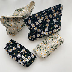 3D Embroidery Little Daisy Cosmetic Bag Women Handbags Cotton Fabric Makeup Bag