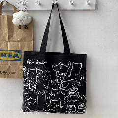Animal Hand-painted Illustration Shoulder Bag Retro Canvas Shopping Bags