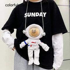 Astronaut Bear Shoulder Bag Crossbody Purse Girls Clutch Bags