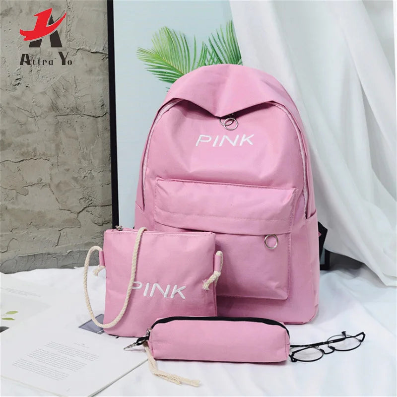 Attra-Yo 3Set Women Backpack Student Bag Lightweight Multifunction