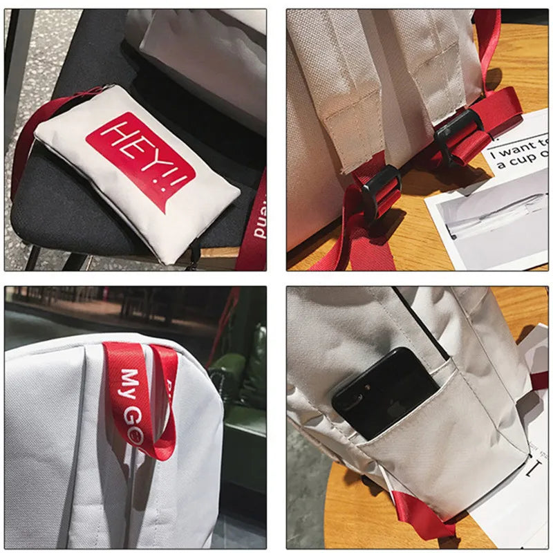 Attra-Yo Canvas School Backpacks Student Bag Personality Ribbon