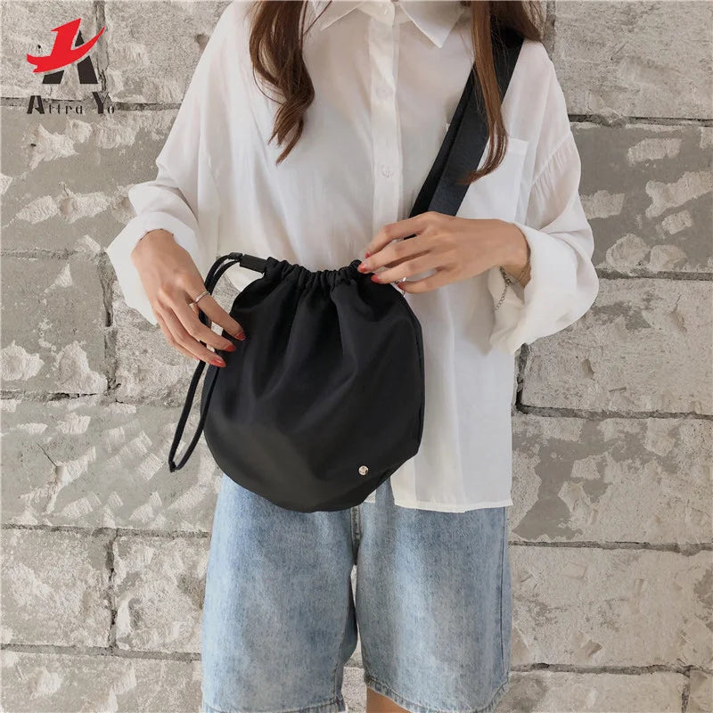 Attra-Yo Women's Crossbody Bucket Bag Nylon Shoulder Strap Drawstring