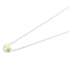 925 Sterling Silver Domed Golden Heart Collier Necklace