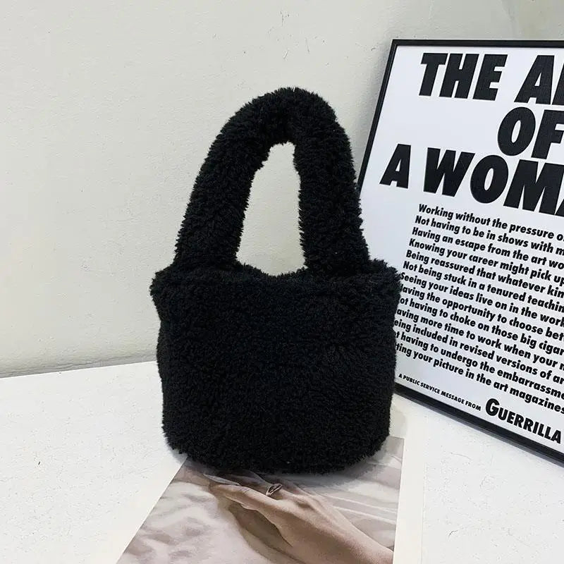Soft Lambswool Women's Tote Bag Furry Plush Clutch Bag