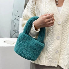 Soft Lambswool Women's Tote Bag Furry Plush Clutch Bag