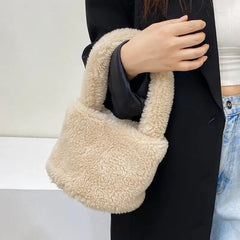 Soft Lambswool Women's Tote Bag Furry Plush Clutch Bag