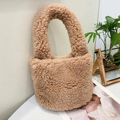 Soft Lambswool Women's Tote Bag Furry Plush Clutch Bag