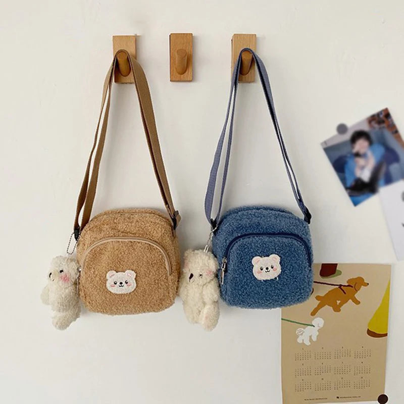Autumn Winter Bear Messenger Bag Plush Mobile Phone Girls Kids Shoulder Bag