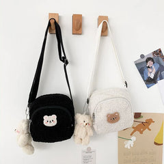 Autumn Winter Bear Messenger Bag Plush Mobile Phone Girls Kids Shoulder Bag