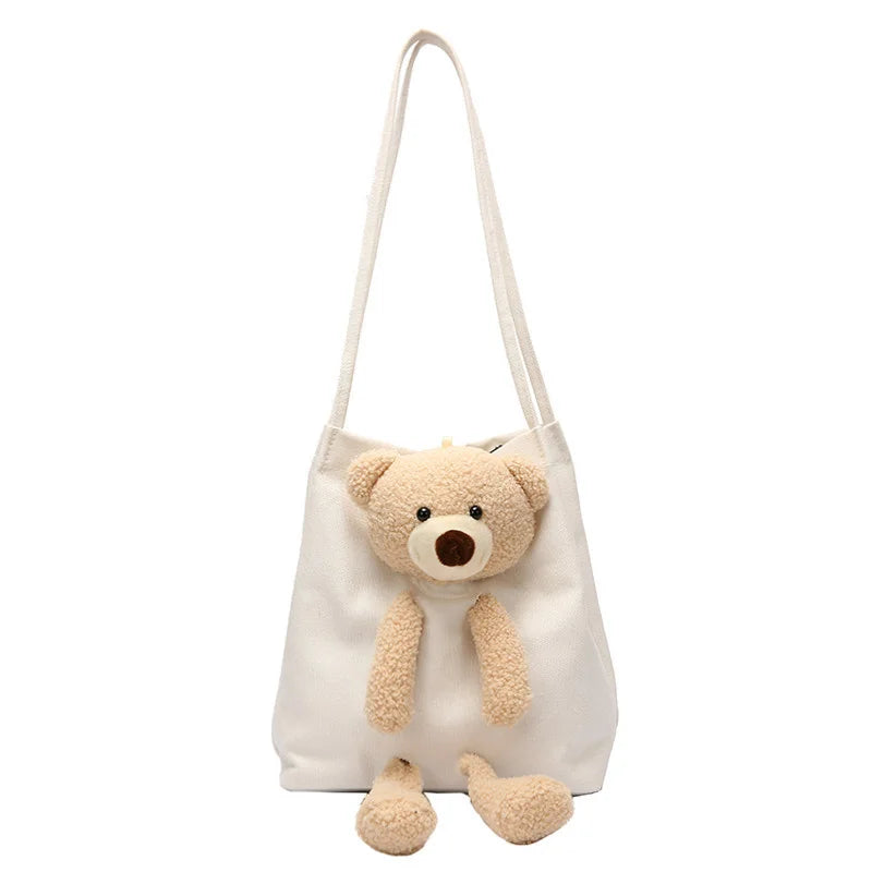 Autumn Bear Bag Women Net Red Canvas One Shoulder Tote Bag
