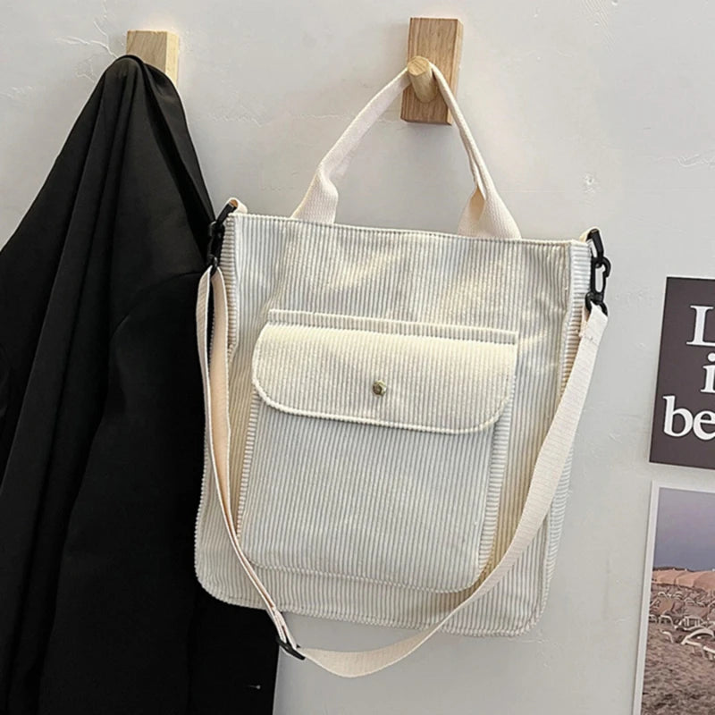 Corduroy Shopper Bag for Women Canvas Shoulder Tote Bag