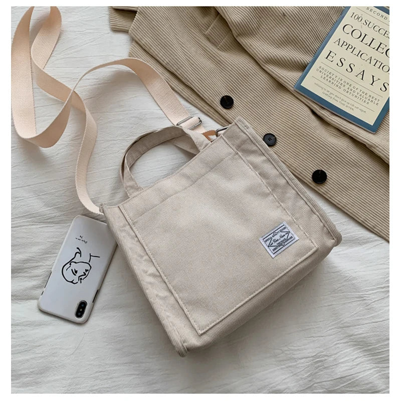 Autumn Corduroy Casual Women's Tote Shoulder Bag Retro Art Canvas Crossbody Bag