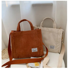 Autumn Corduroy Casual Women's Tote Shoulder Bag Retro Art Canvas Crossbody Bag