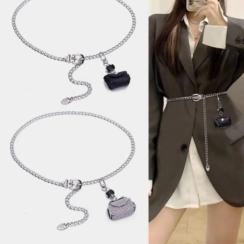 Autumn Mini Rhinestone Chain Belt Bag Wild Suit Skirt Decoration