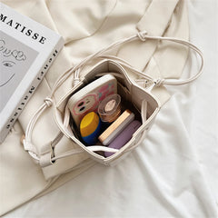 Autumn Weave Small Bucket Bag PU Leather Shoulder Handbag Crossbody Bag