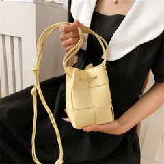 Autumn Weave Small Bucket Bag PU Leather Shoulder Handbag Crossbody Bag