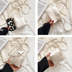 Autumn Weave Small Bucket Bag PU Leather Shoulder Handbag Crossbody Bag