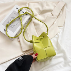 Autumn Weave Small Bucket Bag PU Leather Shoulder Handbag Crossbody Bag
