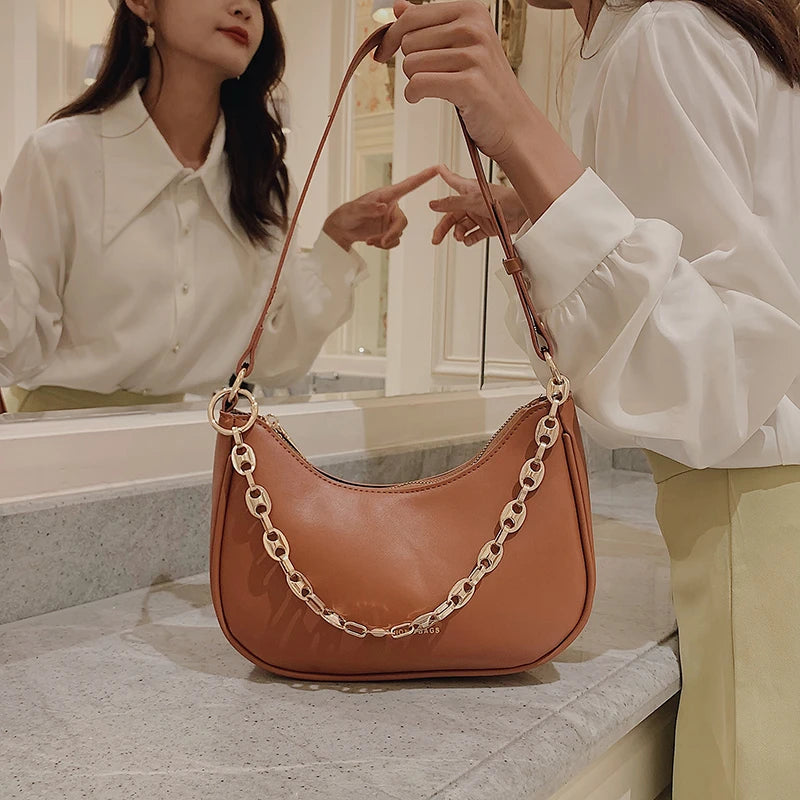Autumn Texture Chain Bag Leather Armpit Handbag Girl Shoulder Wallet