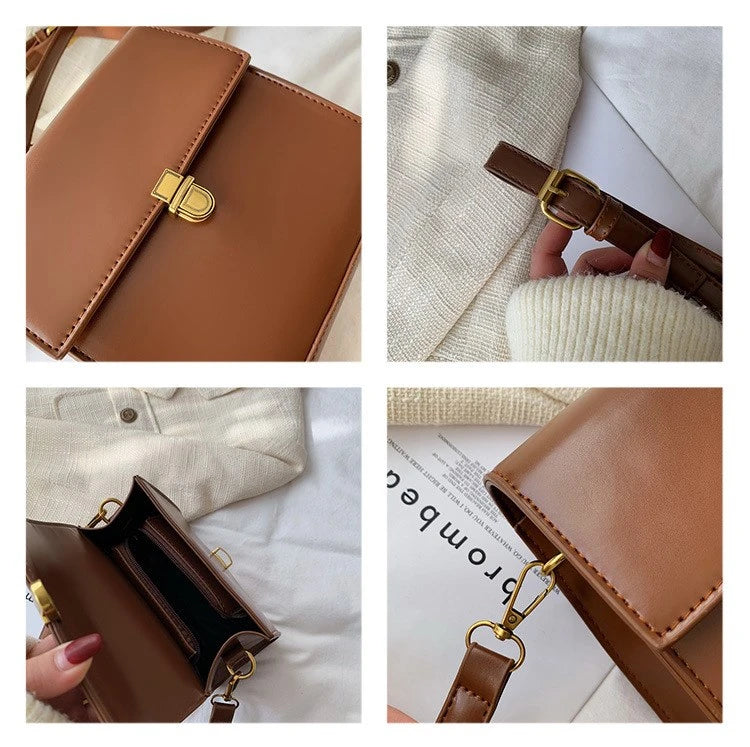 Autumn Vintage Solid Square Bag PU Leather Crossbody Bags For Women