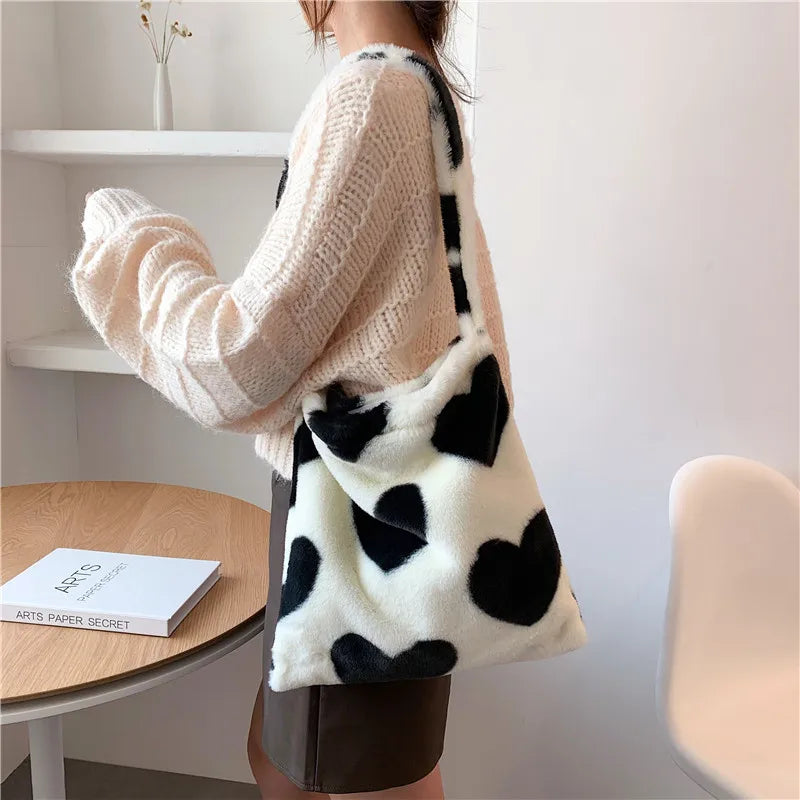 Plush Soft Tote Bag Large Capacity Work Shopping Handbag
