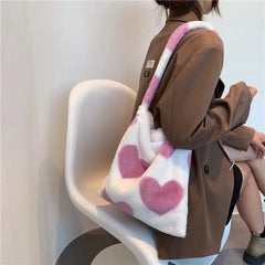 Plush Soft Tote Bag Large Capacity Work Shopping Handbag