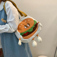 Women's Cartoon Hamburg Crossbody Bag - Canvas Student Handbag