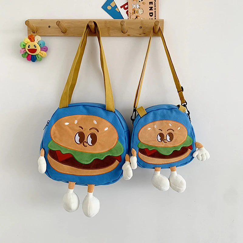 Women's Cartoon Hamburg Crossbody Bag - Canvas Student Handbag