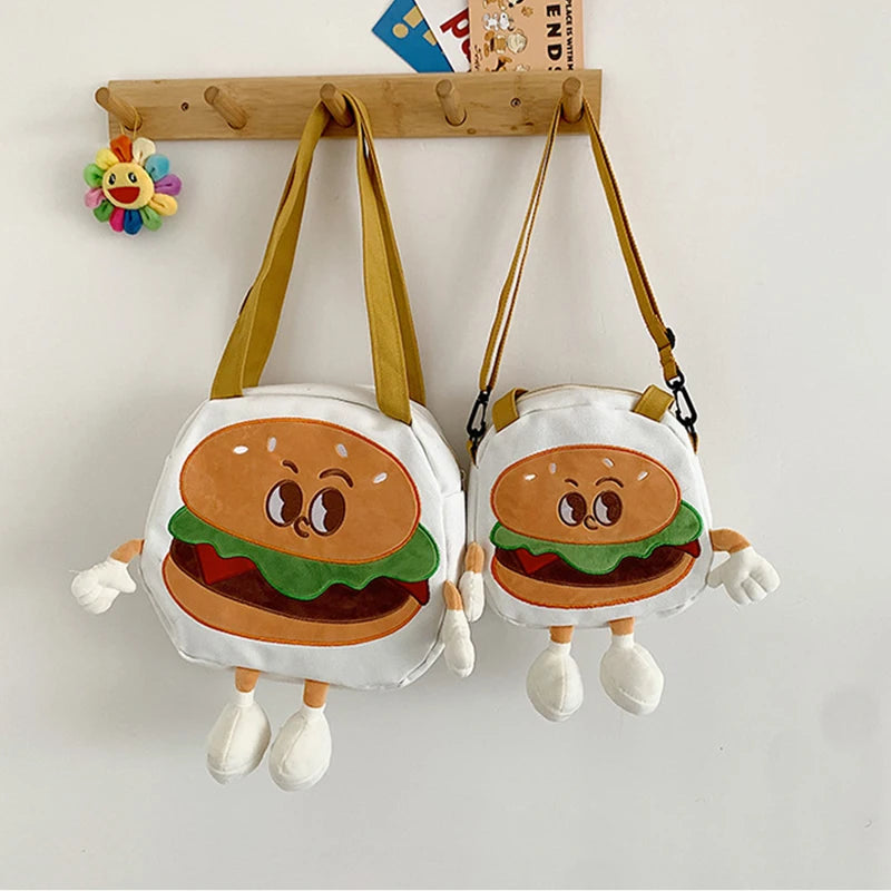 Women's Cartoon Hamburg Crossbody Bag - Canvas Student Handbag