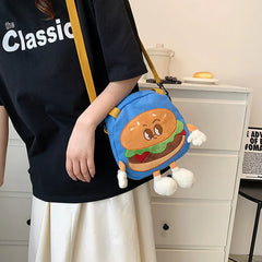 Women's Cartoon Hamburg Crossbody Bag - Canvas Student Handbag