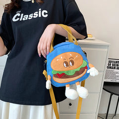 Women's Cartoon Hamburg Crossbody Bag - Canvas Student Handbag