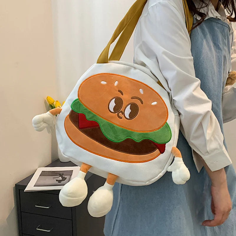 Women's Cartoon Hamburg Crossbody Bag - Canvas Student Handbag