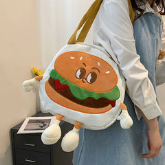 Women's Cartoon Hamburg Crossbody Bag - Canvas Student Handbag
