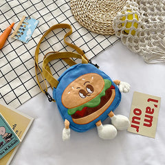 Women's Cartoon Hamburg Crossbody Bag - Canvas Student Handbag