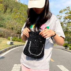 Autumn Winter Women's Smiley Face Cotton Thread Handbag Casual Bucket Bag