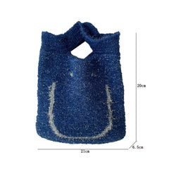 Autumn Winter Women's Smiley Face Cotton Thread Handbag Casual Bucket Bag