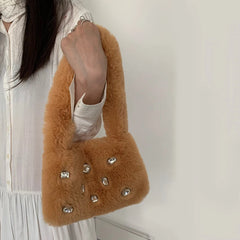 Women's Plush Shoulder Bag with Foreign Air Diamond Handbag