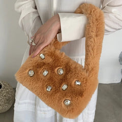 Women's Plush Shoulder Bag with Foreign Air Diamond Handbag