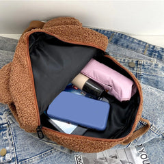 Bear Shaped Fleece Women Backpack Solid Bagpack Shoulder Bags