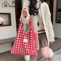 Waffle Plaid Clutch Purse Large Capacity Handbag