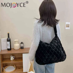 Soft Plush Crossbody Bag Solid Rhombus Pattern Lady Satchel