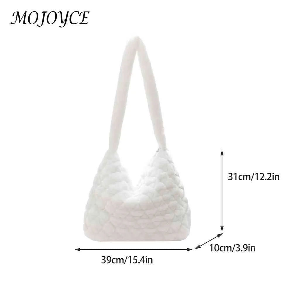 Soft Plush Casual Shopper Bag Fluffy Rhombus Pattern Lady Satchel