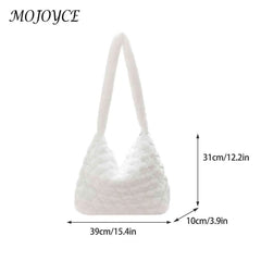Soft Plush Casual Shopper Bag Fluffy Rhombus Pattern Lady Satchel